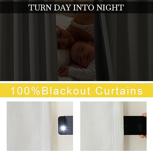 Miniatura 5 de NICETOWN Cortinas de lino sintético 100% opacas para dormitorio, con ojales de lino grueso, 2 capas, cortinas térmicas que reducen el sonido,