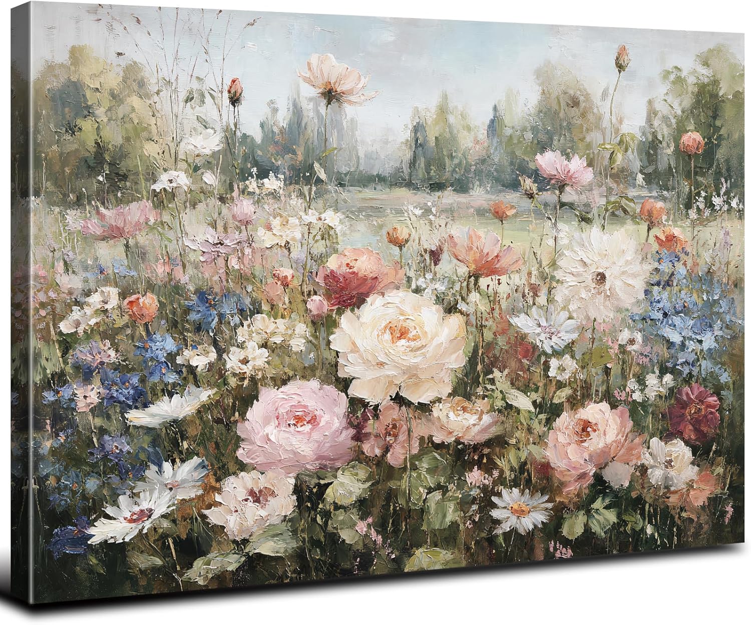 Large Pink Wall Decor for Bedroom Wall Art Retro Rose Flower Canvas Pictures for Living Room Decor Rustic Blossom Roses Floral Painting Modern Farmhouse Artwork for Bathroom Home Decoration 24x36"