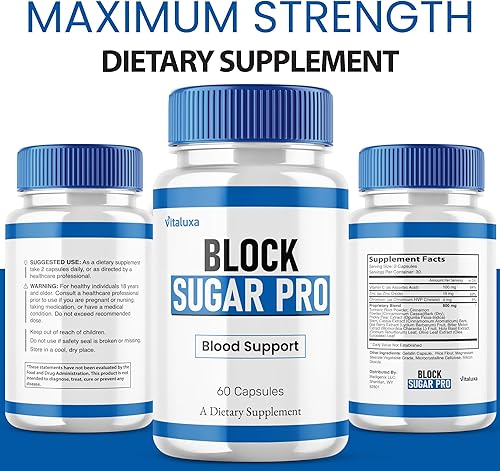 Miniatura 6 de Paquete de 2 cápsulas Block Sugar Pro, suplemento BlockSugar Fórmula avanzada en sangre máxima fuerza, BlockSugarPro Black Pills Premium Support