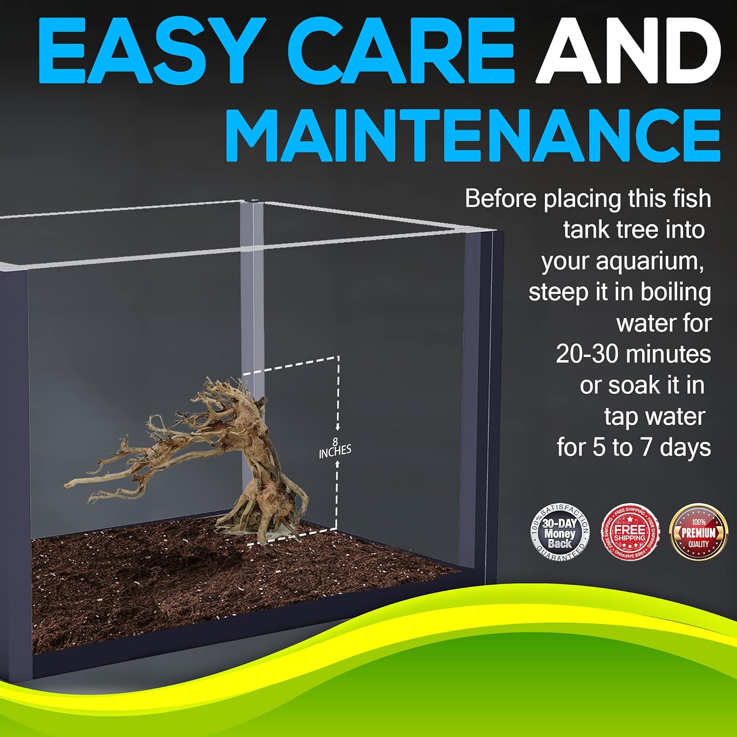 Aquarium Tree TT3 Random Pick (8in Height) Natural, Handcrafted Fish Tank Decoration | Easy to Install