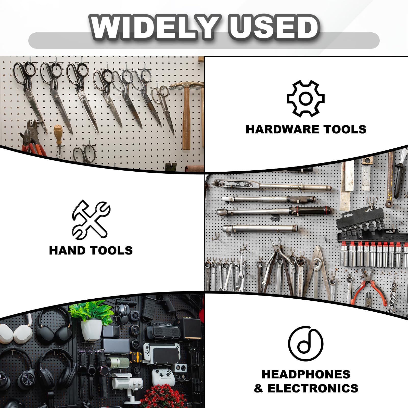 QUARKZMAN 12 Pc Ganci Per Pannello Forato 25 Cm 9.8 Pollici Kit Ganci Per Pannello Forato Adatto A Pannelli Forati 1/5" Per Garage Per Appendere Scaffalature Argento (Diametro Foro 1.2 Mm)