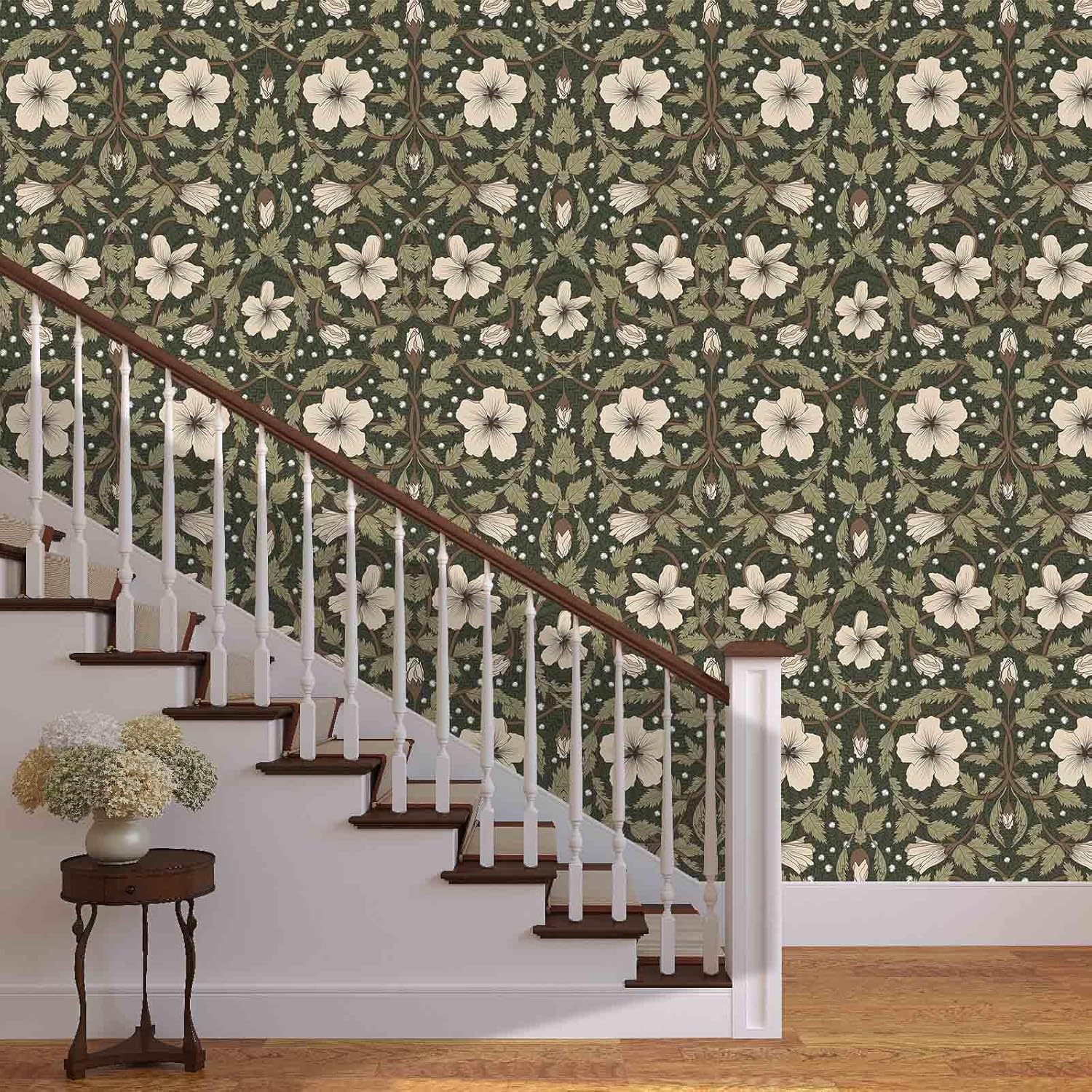Vintage William Morris Floral Leaf Peel and Stick Wallpaper Art Deco Victorian Self Adhesive Removable Contact Paper for cabinets Bathroom and Bedroom Wallpaper 17.7"x78.7"
