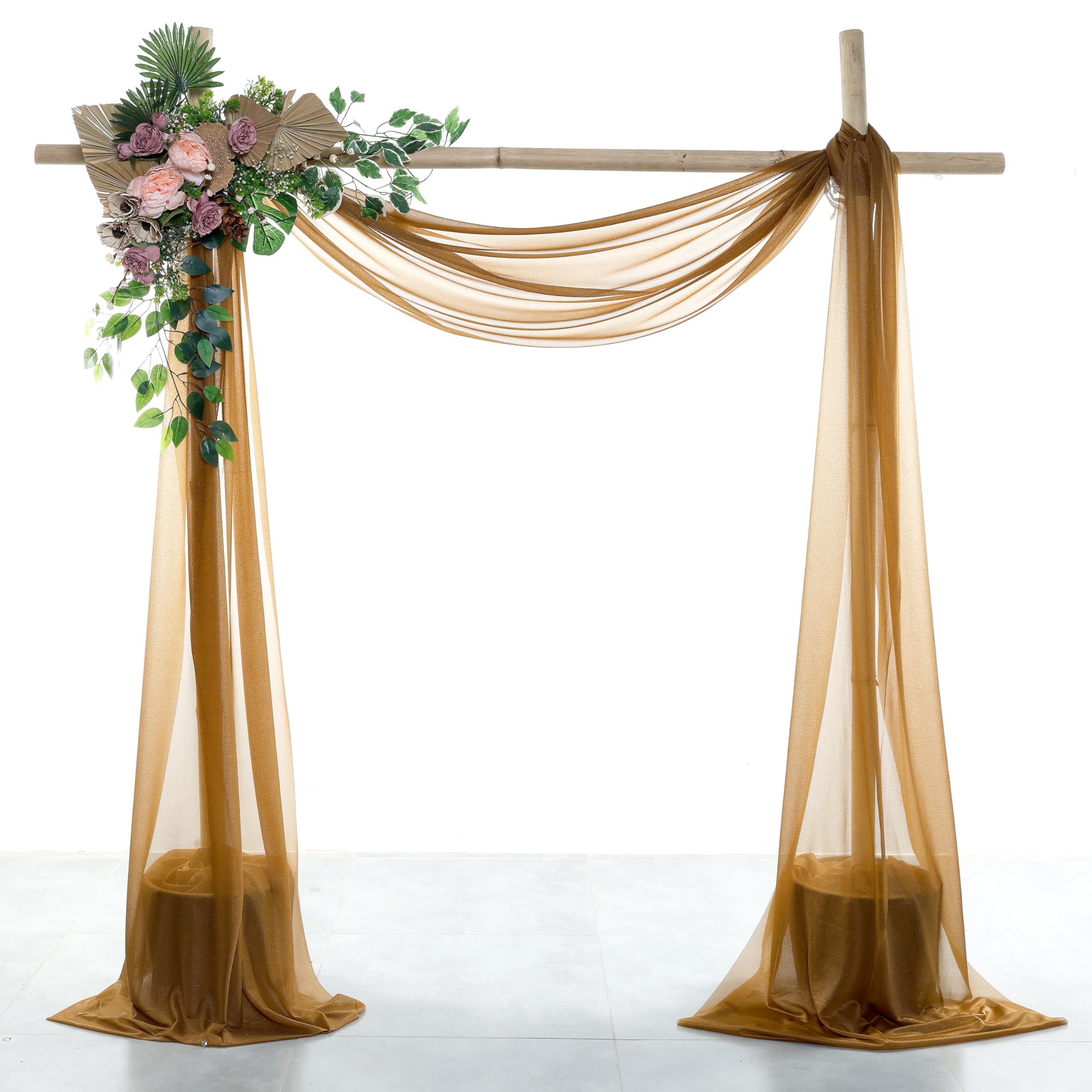 VDS Pack of 2 Panel (30 Inch X 100 Feet) Wedding Arch Draping Fabric Sheer Chiffon Fabric Drapery for Wedding Ceremony Reception Swag Backdrop Canopy Chuppah Arbo Altars Decoration (Mocha) — image 1