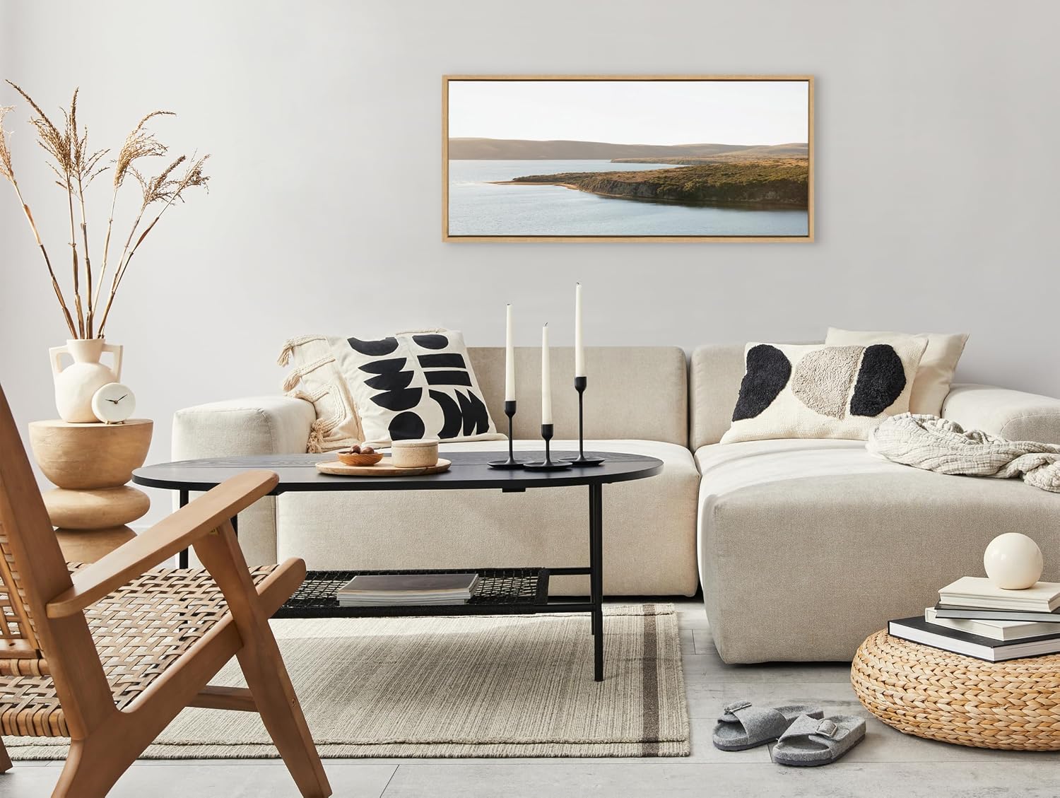 Kate and Laurel Sylvie Drakes Estero No 1 Framed Canvas Wall Art by Crystal Lynn Collins, 40x18 Natural, Coastal Beach Landscape Art for Wall