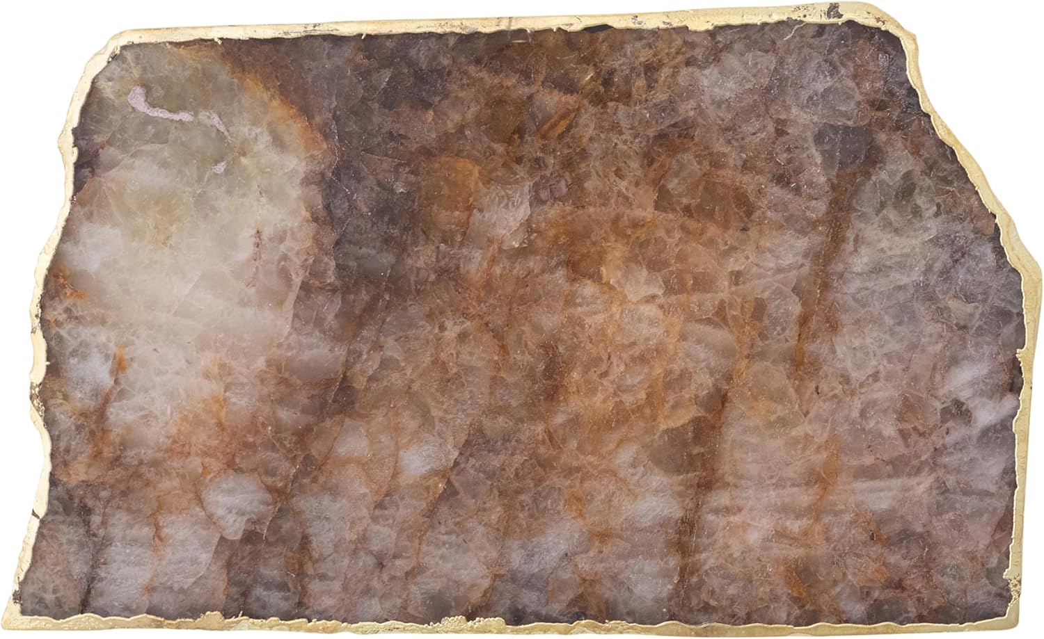 Creative Co-Op Agate Slab Tray with Gold Electroplated Edge, Natural
