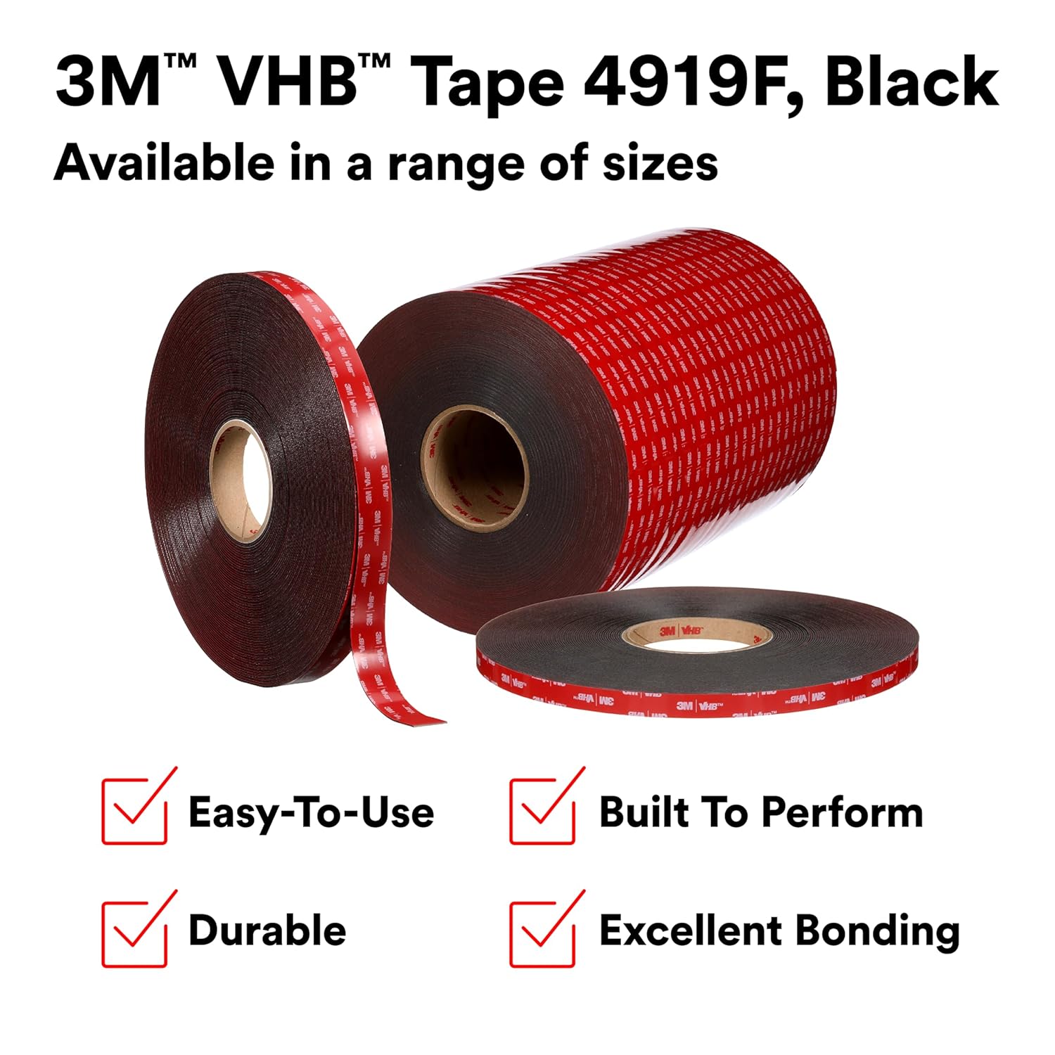 3M VHB 56381-case 3M Tape, 3/4 In x 72 yd 25.0 mil, 3 Per Case, 4919F, black (Pack of 3)