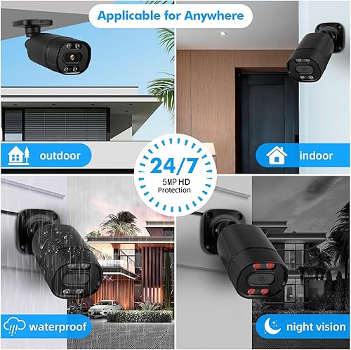 Miniatura 7 de Fuers Cámara de vigilancia de seguridad HD de 5 MP, 5 en 1 XVIAHDTVICVICVBS, detección humana, visión nocturna IR de 80 pies, resistente a la