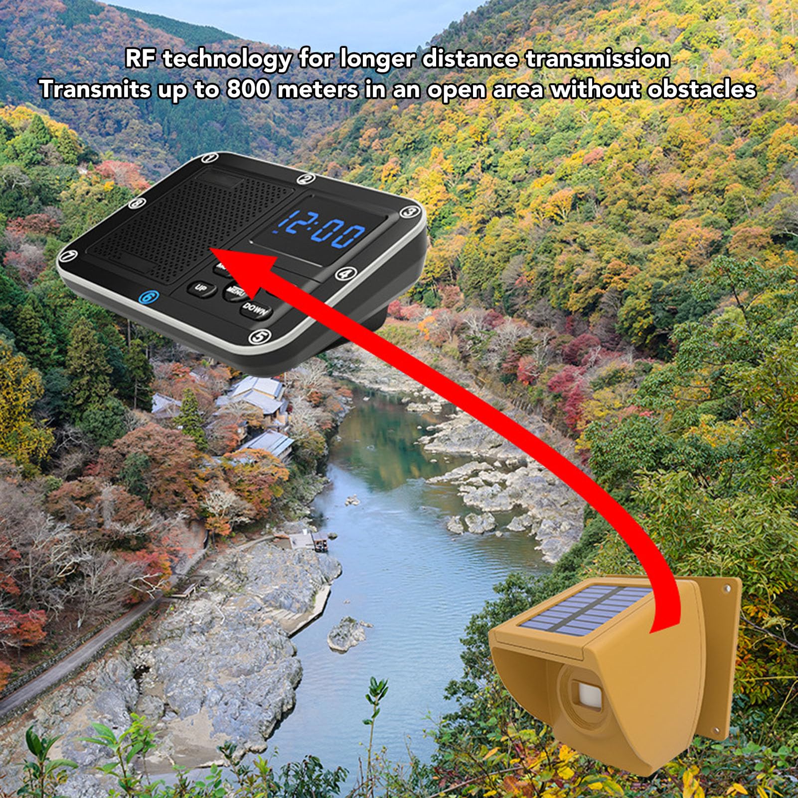 Alarme Solaire D'allée sans Fil, Détecteur de Mouvement Extérieur et Système D'alerte D'allée avec Batterie Rechargeable, Longue Portée de 2624,7ft, IP55 Résistant aux Intempéries