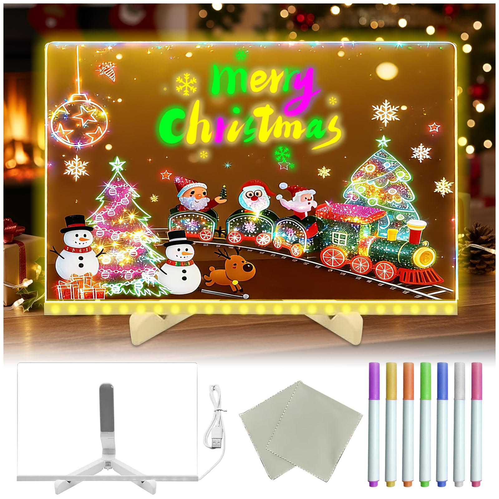 Led Maltafel Kinder mit Ständer/7-Farben-Stift, Acryl Transparente Maltafel Praktische Memo und Zeichenplatte Leuchttafel Notiztafel Glow Board für Schule Zuhause Schreibtisch Büro Café