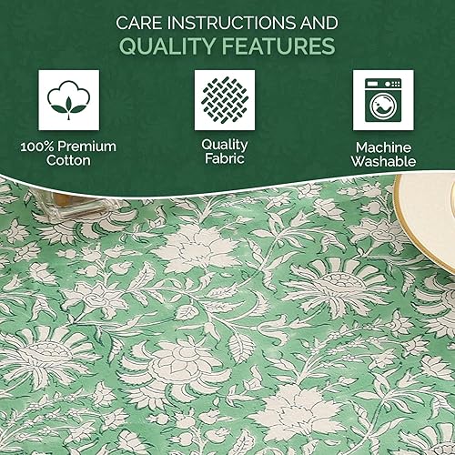 Miniatura 5 de Labhanshi Mantel redondo con estampado de bloques de mano indio de 72 pulgadas, 6 plazas y rectangular, 72 x 135 pulgadas, mantel de 10 plazas para