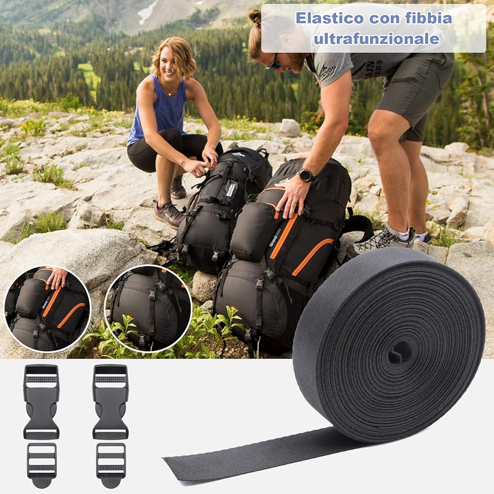 Fettuccia Nylon 10m X 20mm + 10 Fibbie Regolabili - Per Zaini, Borse E Attività Outdoor - Foto 8