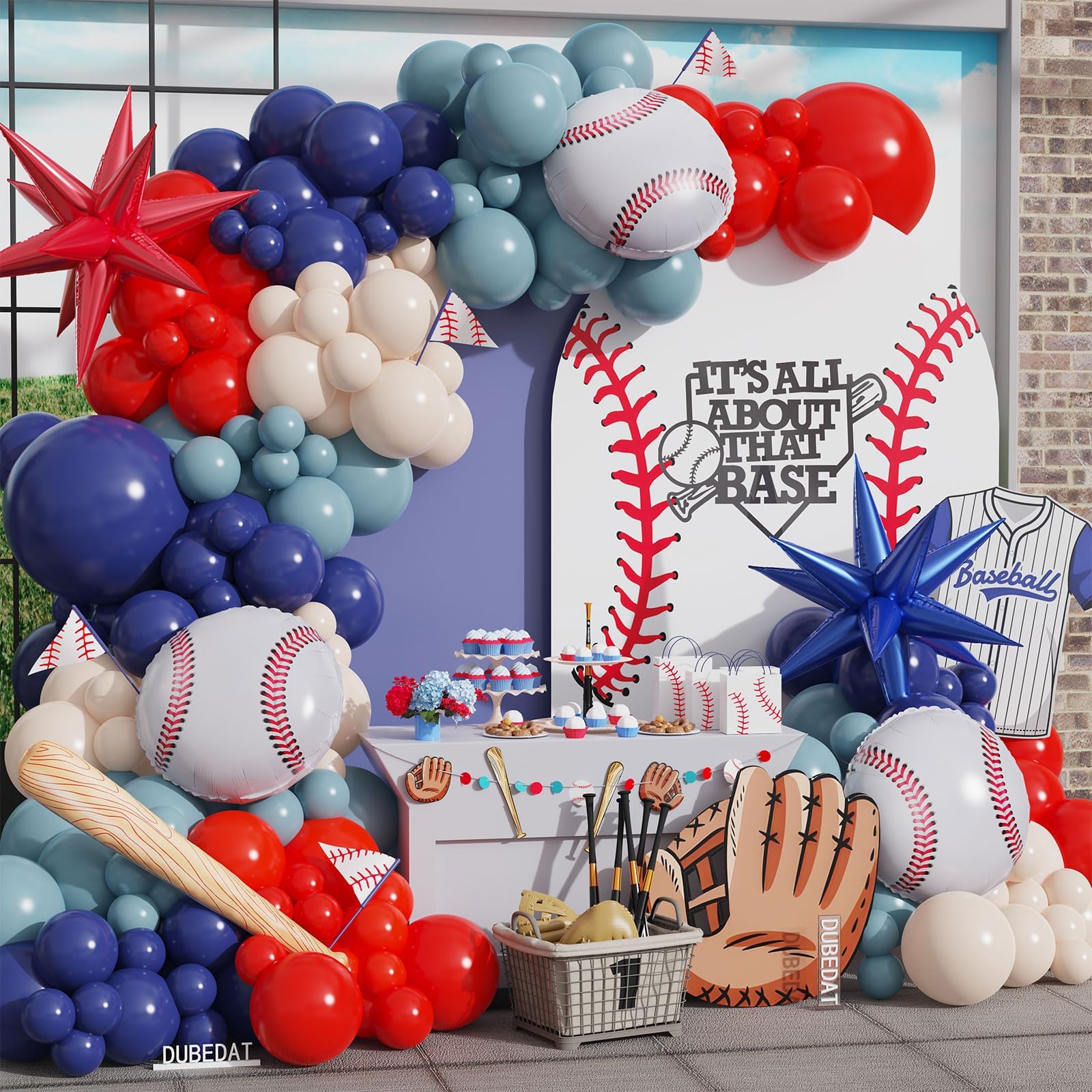 DUBEDAT 141Pcs Baseball Balloon Arch Kit with Bat and Star Foil Balloons