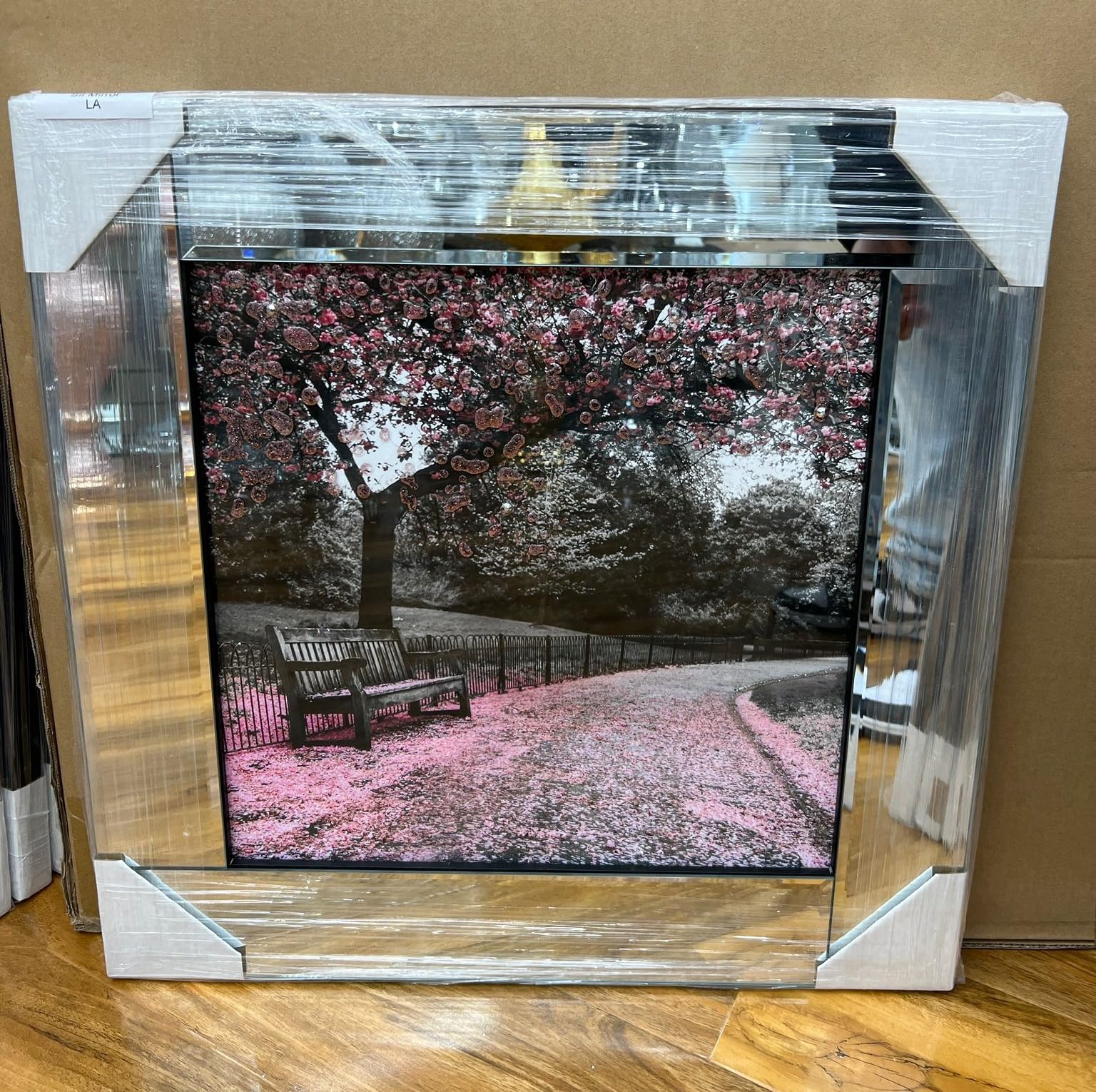 Biznest Park Bench Pink Ppicture Liquid 3D Wall Decor Glitter Wall Art Mirrored Frame 55X55Cm B-Ls047 from B&Q