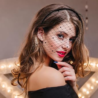 Black Mesh Veil Headband Birdcage Veil 1920s Headpiece for Women Bridal Wedding Tea Party Fascinator Veils