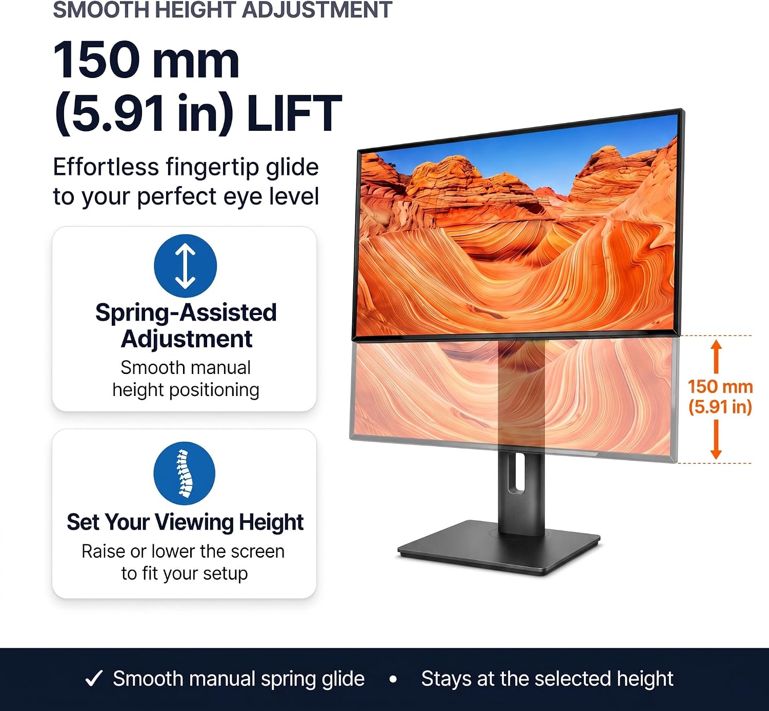 Adjustable Height VESA Monitor Stand, Spring Lift, 5.95-7.28 lb image 3