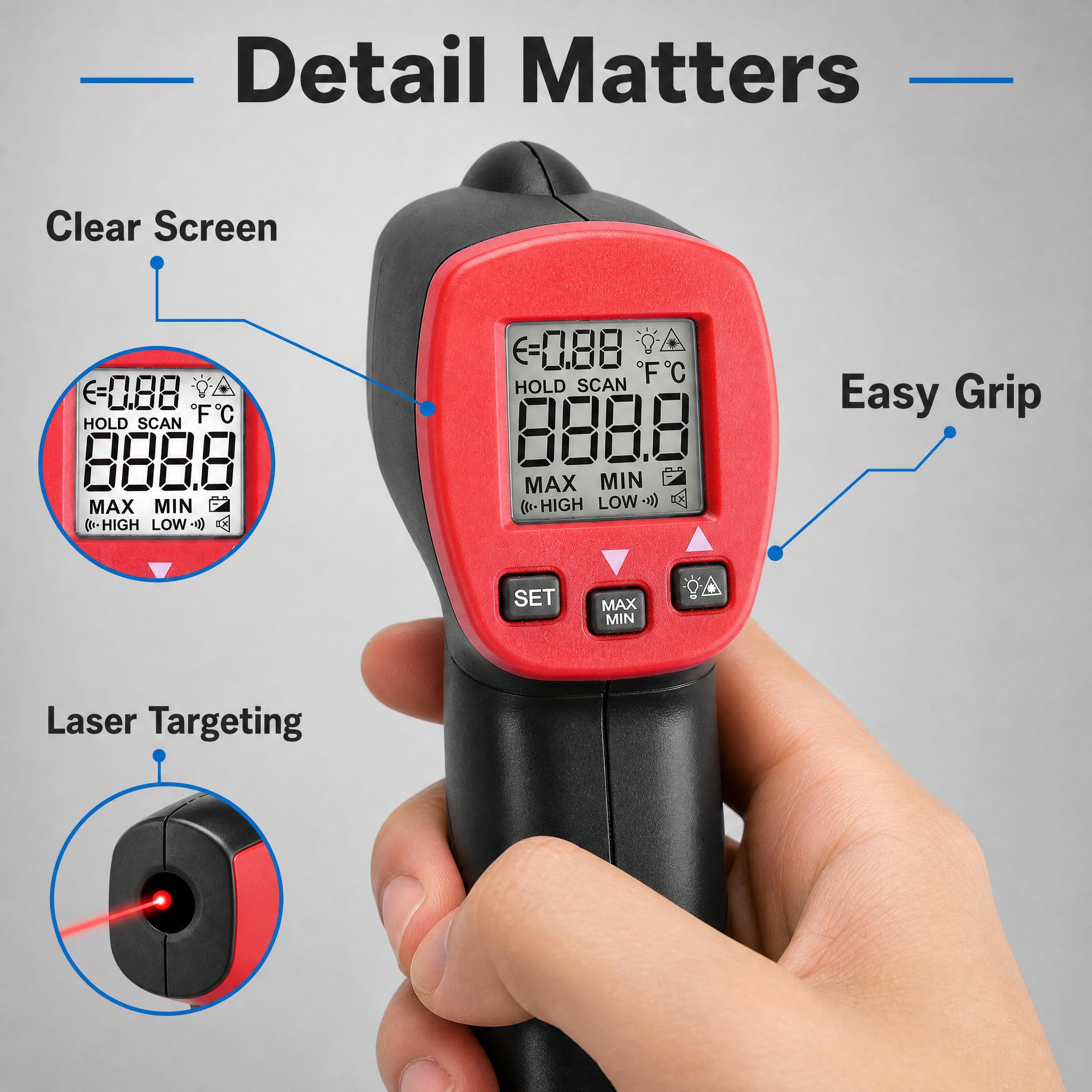 UNI-T UT300S Termometro Pistola Digitale ad Infrarossi -32°C~400°C / 25.6℉~752 ℉ LCD controluce
