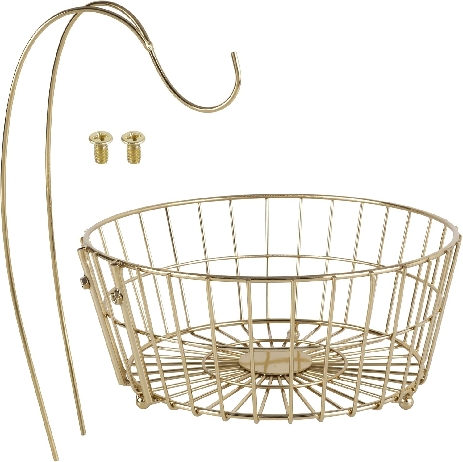 Gourmet Basics by Mikasa Geneva Countertop Fruit Basket with Banana Hanger – Gold-Finish Metal Storage Stand for Kitchen Organization & Produce Display
