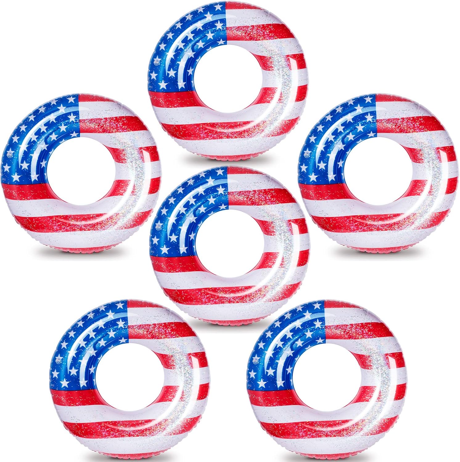 Zhanmai Patriotic Inflatable Pool Float Tube Cool USA Flag Design Water Swimming Ring Floaties Inflatable Tube Pool Tubes Water Swimming Ring Pool Floaties for Beach Lake Pool, 36 Lnch(6 Pieces)