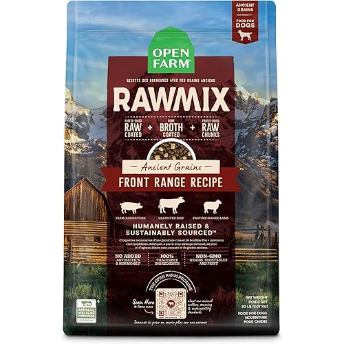 Open Farm, RawMix Dry Dog Food with Ancient Grains, Protein-Packed Kibble Coated in Bone Broth with Freeze Dried Raw Chunks, Beef Pork & Lamb, Front Range Recipe, 20lb Bag