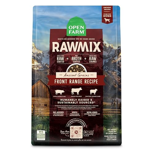 Open Farm, RawMix Dry Dog Food with Ancient Grains, Protein-Packed Kibble Coated in Bone Broth with Freeze Dried Raw Chunks, Beef Pork & Lamb, Front Range Recipe, 20lb Bag - Front Range Recipe - 20 Pound (Pack of 1)