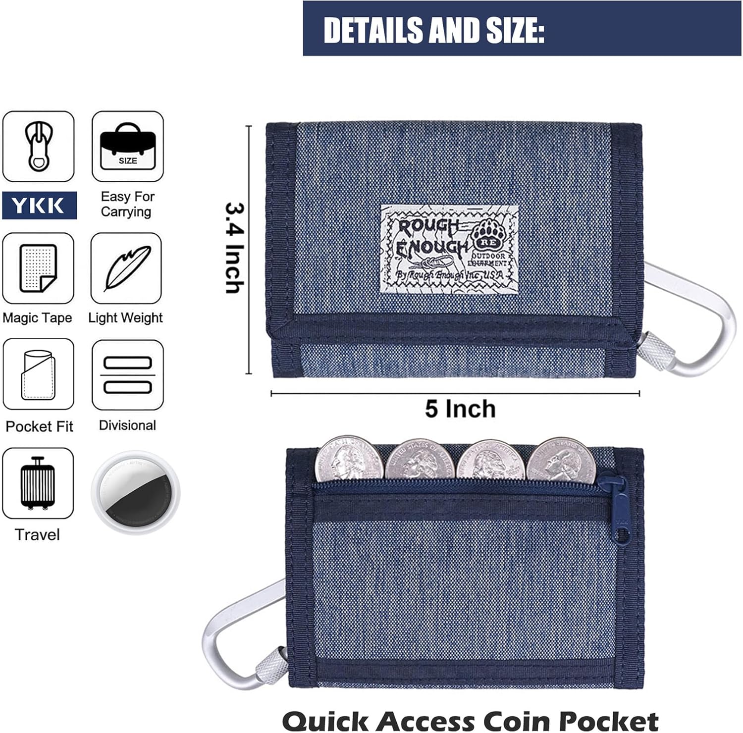 Rough Enough Kids Wallet for Boys Teen Men with Neck Lanyard Keychain in Cool Classic Denim Blue Canvas - Image 4