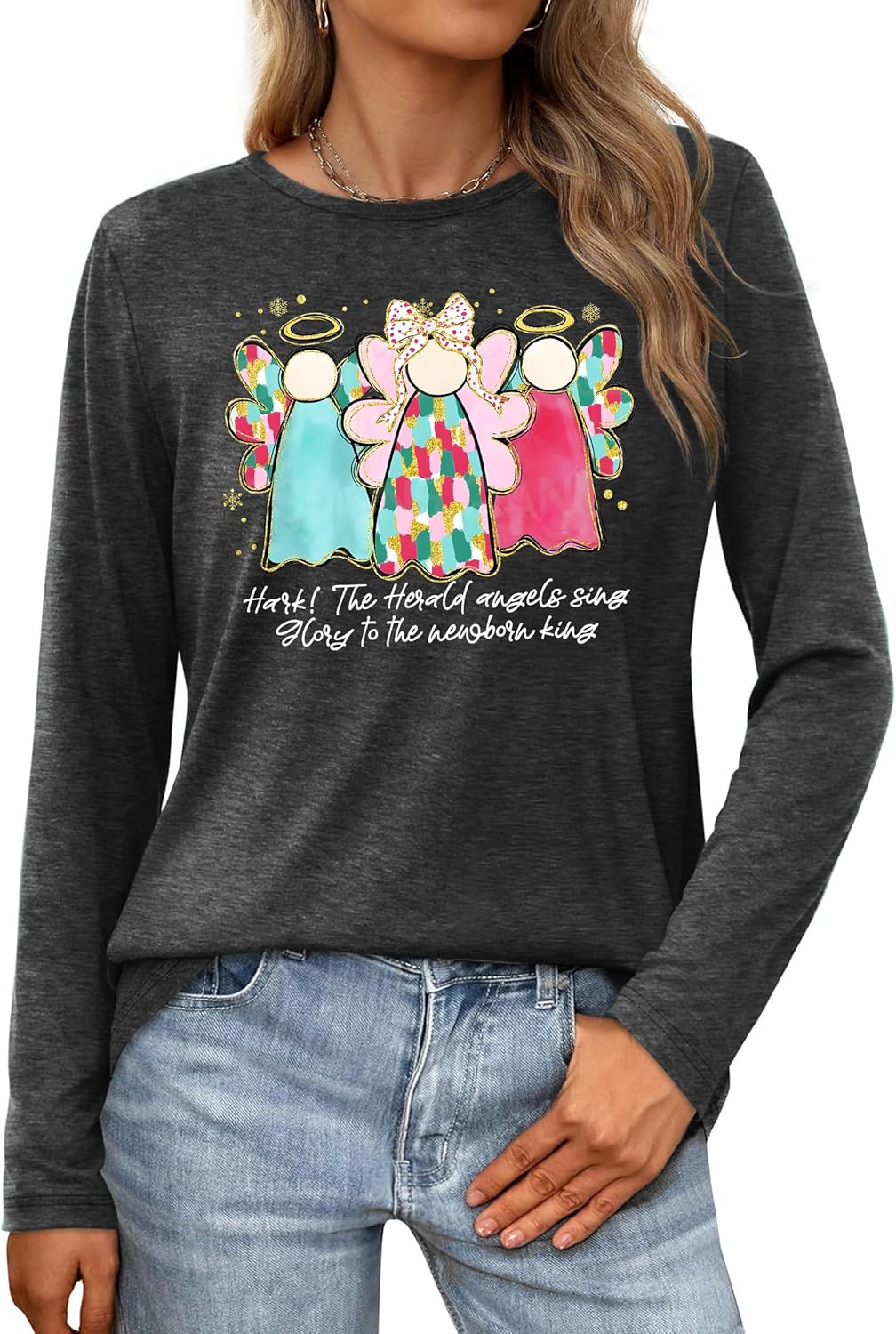 VVNTY Christmas Shirts for Women: Merry and Bright T Shirt Long Sleeve Christmas Tree Shirt Christmas Vacation Tees - Image 2
