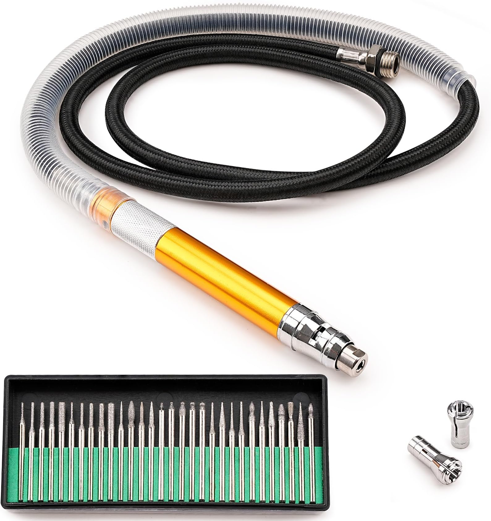 1/8'' Micro Pneumatic Air Pencil Die Grinder Kit, Pencil Style 52000-70,000 RPM, 3mm 3.17mm & 2.38mm Capacity, Engraving Tool