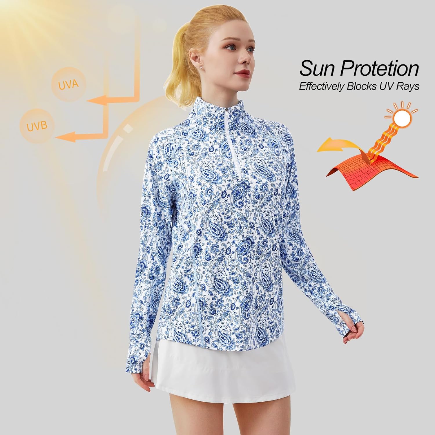 beroy Women's 1/4 Zip Shirts Pullover Long Sleeve Workout Tops Quarter Zip Athletic Hiking Running Sun Shirt