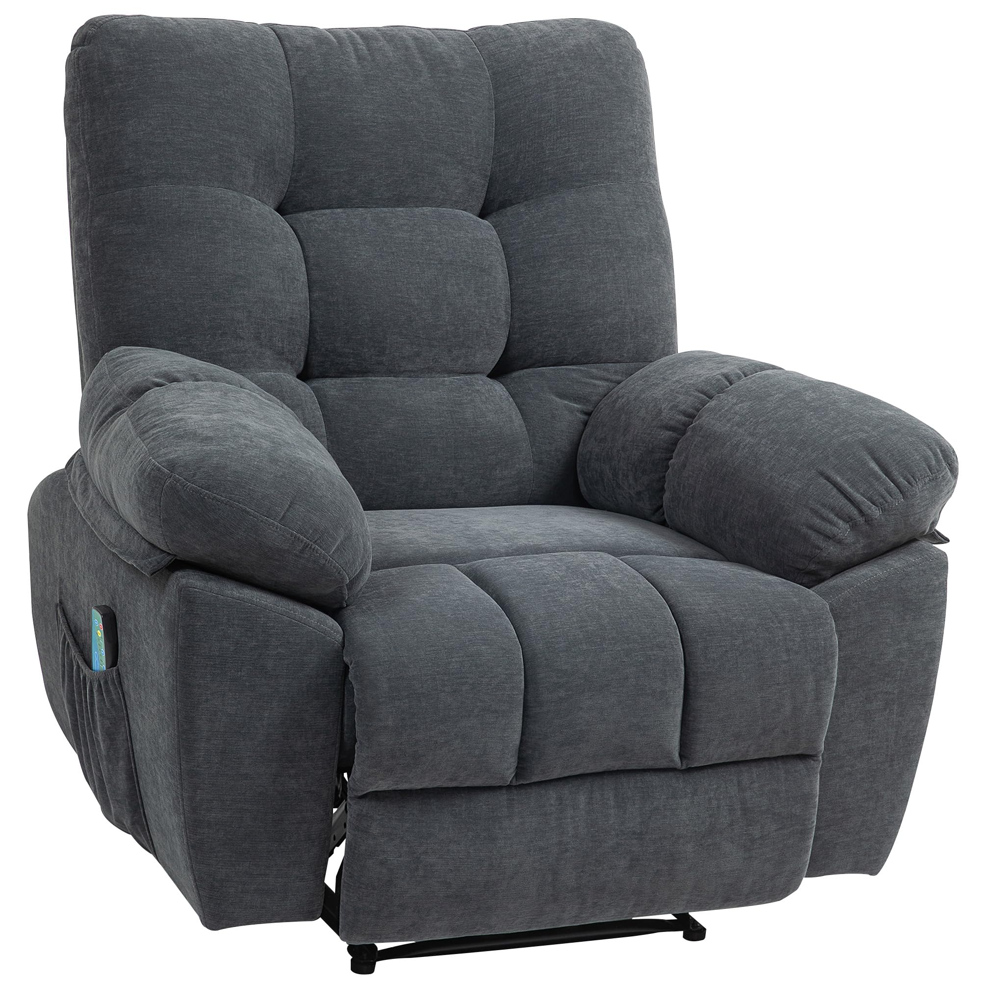 HOMCOM Fauteuil de massage fauteuil relax électrique avec vibration et chauffage, fauteuil relax inclinable manuellement, chaise TV chaise de relaxation repose-pied, télécommande, poche latérale, gris