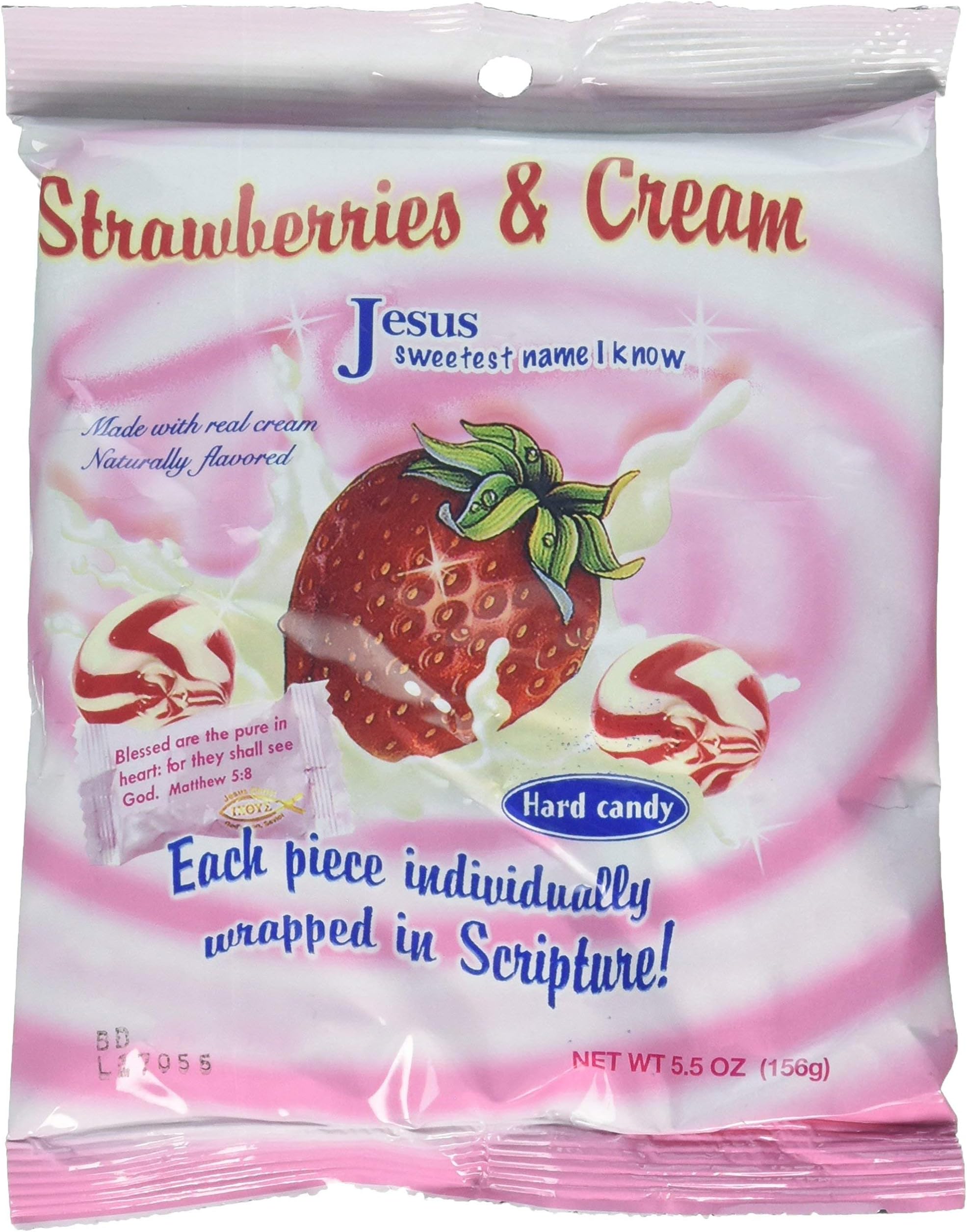 Scripture Candy Bag, Strawberries and Cream, 6 Count
