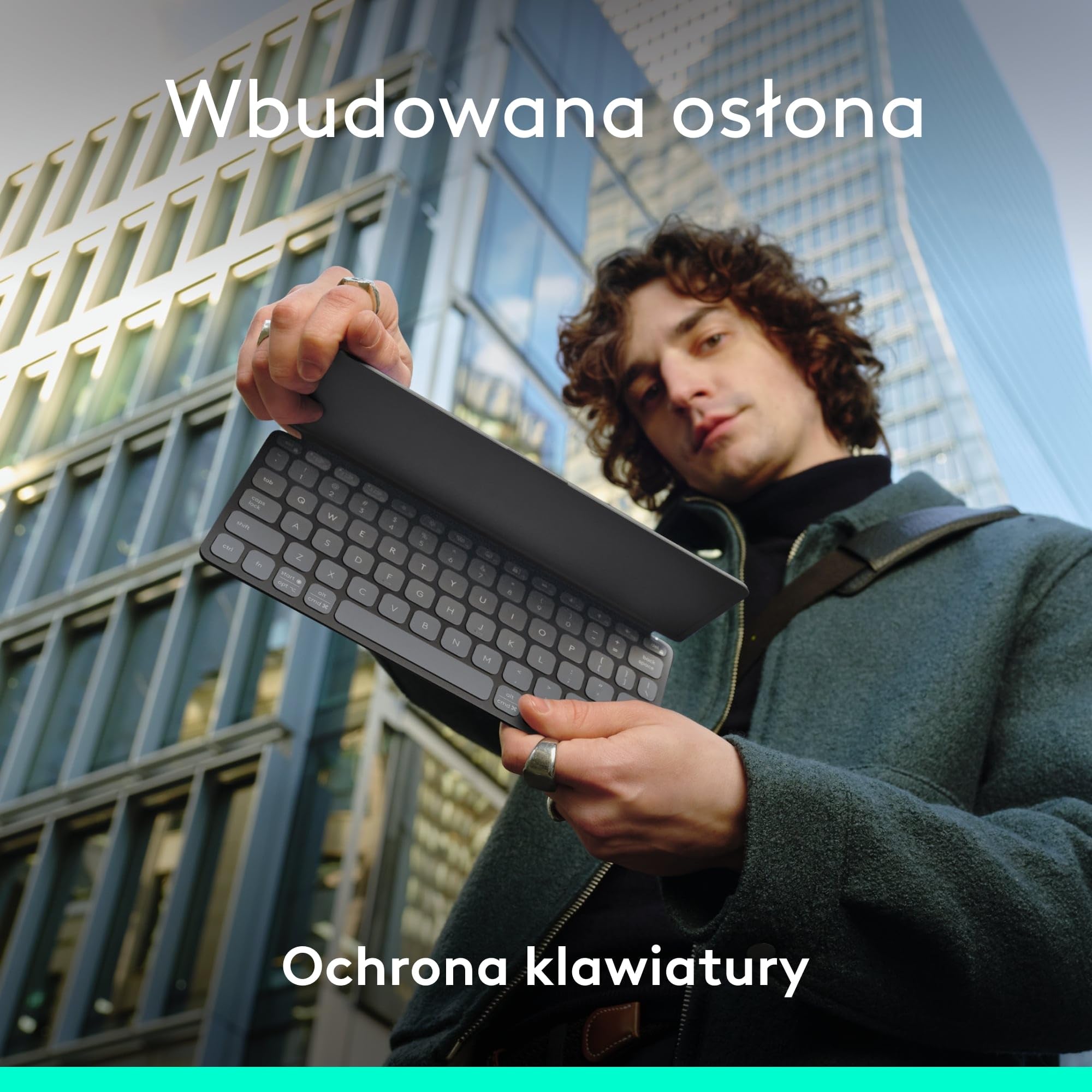 Logitech Keys-To-Go 2, przenośna klawiatura Bluetooth do tabletu z wbudowaną osłoną, smukła, bezprzewodowa do systemów Windows, Android, Linux, iPad, iPhone, Mac, Apple TV, QWERTY US INT'L - Grafit