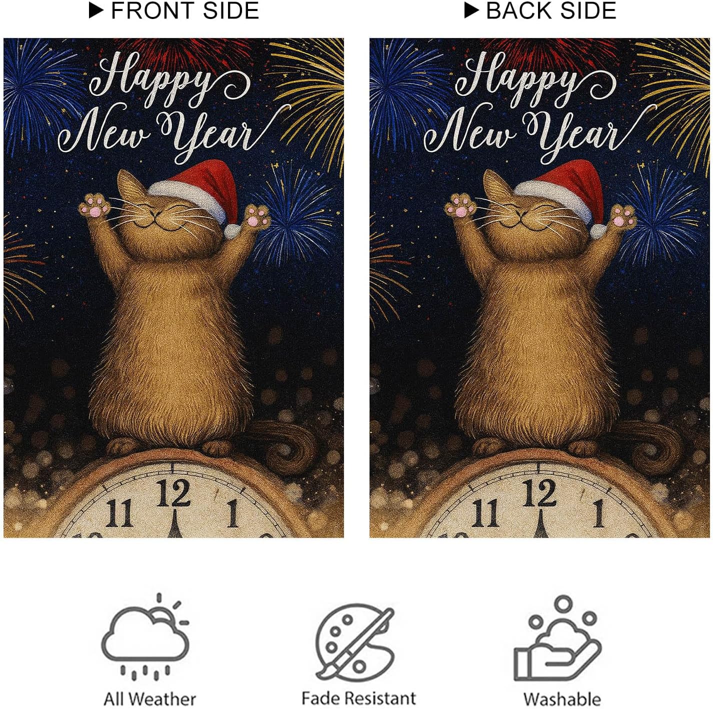 BlissYard New Years Celebration Garden Flag 12x18 Inch Cute Cat Winter Holiday Yard Decor Seasonal Banner Outdoor Countdown Clock Lawn Sign Double Sided Polyester For Girls or boys gifts image 5