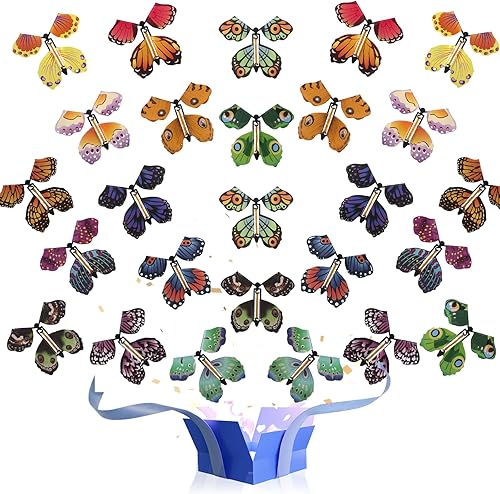 Miniatura 7 de MCPINKY 26 juguetes mágicos de mariposa voladora, juguete de mariposa de cuerda de hada voladora, tarjetas de mariposa voladora en el libro, caja de