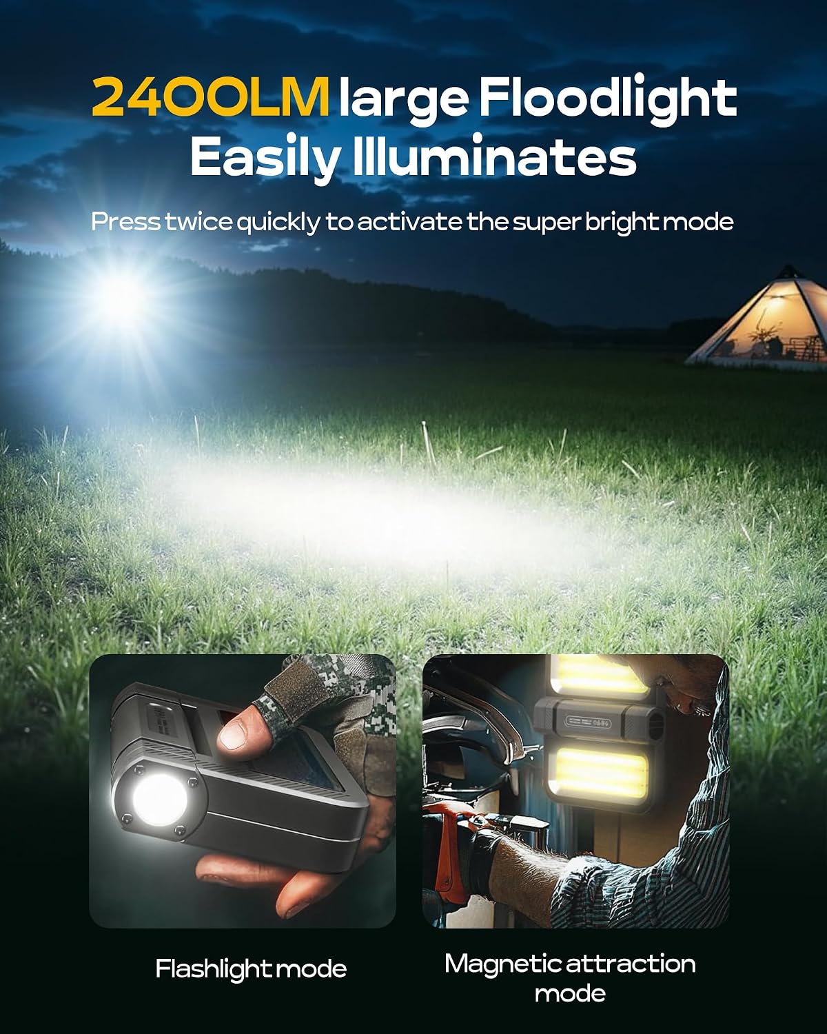 Work Light, All-in-one Rechargeable Magnetic Work Light, Solar Charging Flashlights for Mechanic Camping Fishing Car Repair, Gray