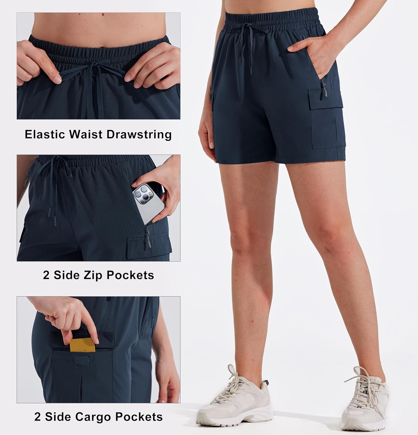MASKERT Women's Hiking Cargo Shorts 5" 7" 9" Quick Dry Athletic Golf Shorts Lightweight Running Summer Casual Shorts - Image 3