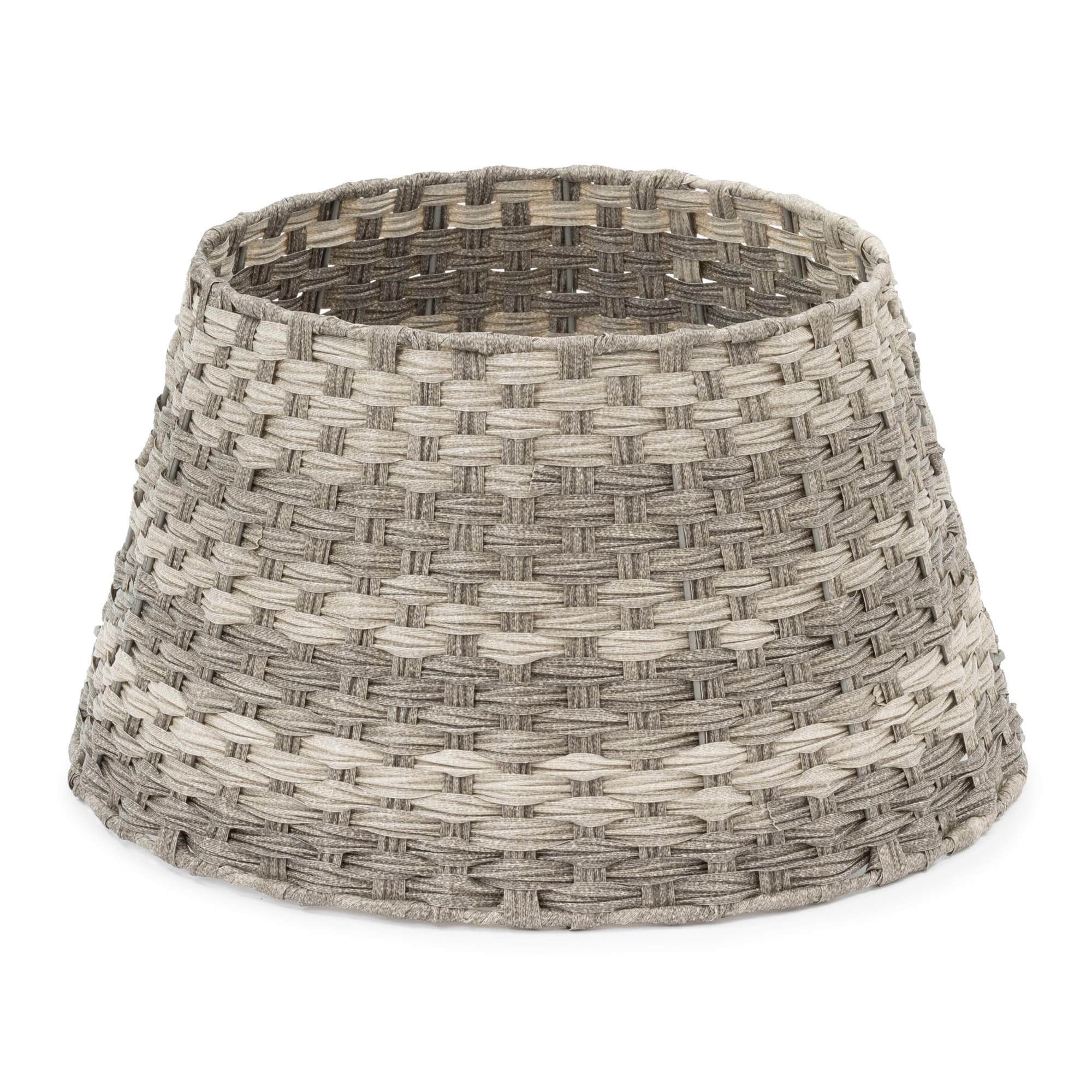 Christmas Village Rattan Tree Skirt Wicker Stand Base Festive Xmas Basket Cover Decor Perfect for Indoor Home & Office Floor Use, Tidy Decor – Folds for Easy Storage - GREY (ROUND)