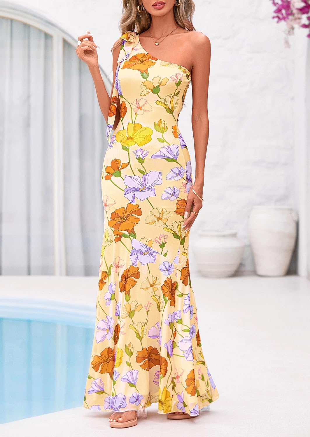 PRETTYGARDEN Womens Summer One Shoulder Maxi Dress 2026 Floral Sleeveless Bodycon Mesh Long Beach Vacation Sun Dresses - Image 6