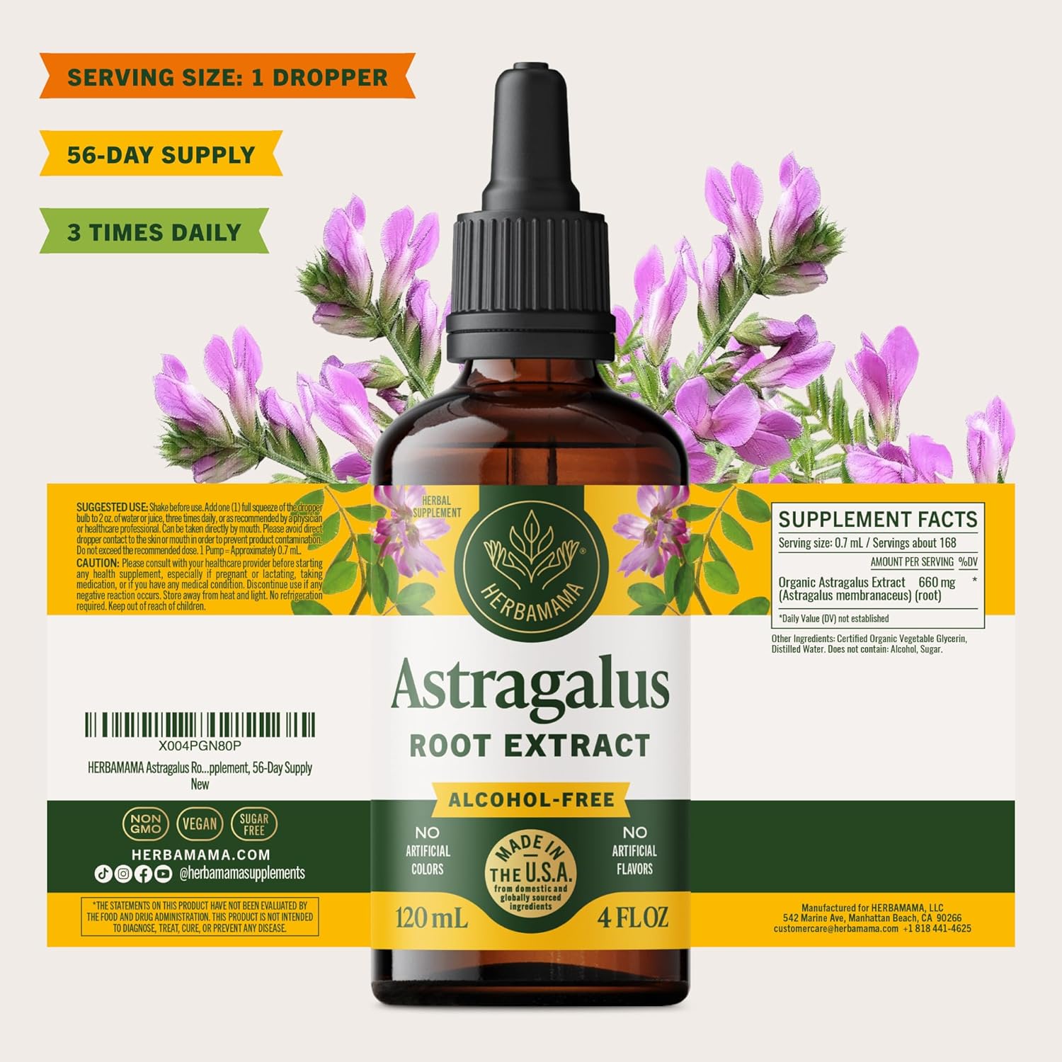 HERBAMAMA Astragalus Root Tincture - Vegan Immune Support with Astragalus Extract Drops - Non-GMO, Alcohol & Sugar-Free Liquid Supplement, 56-Day Supply - Image 8