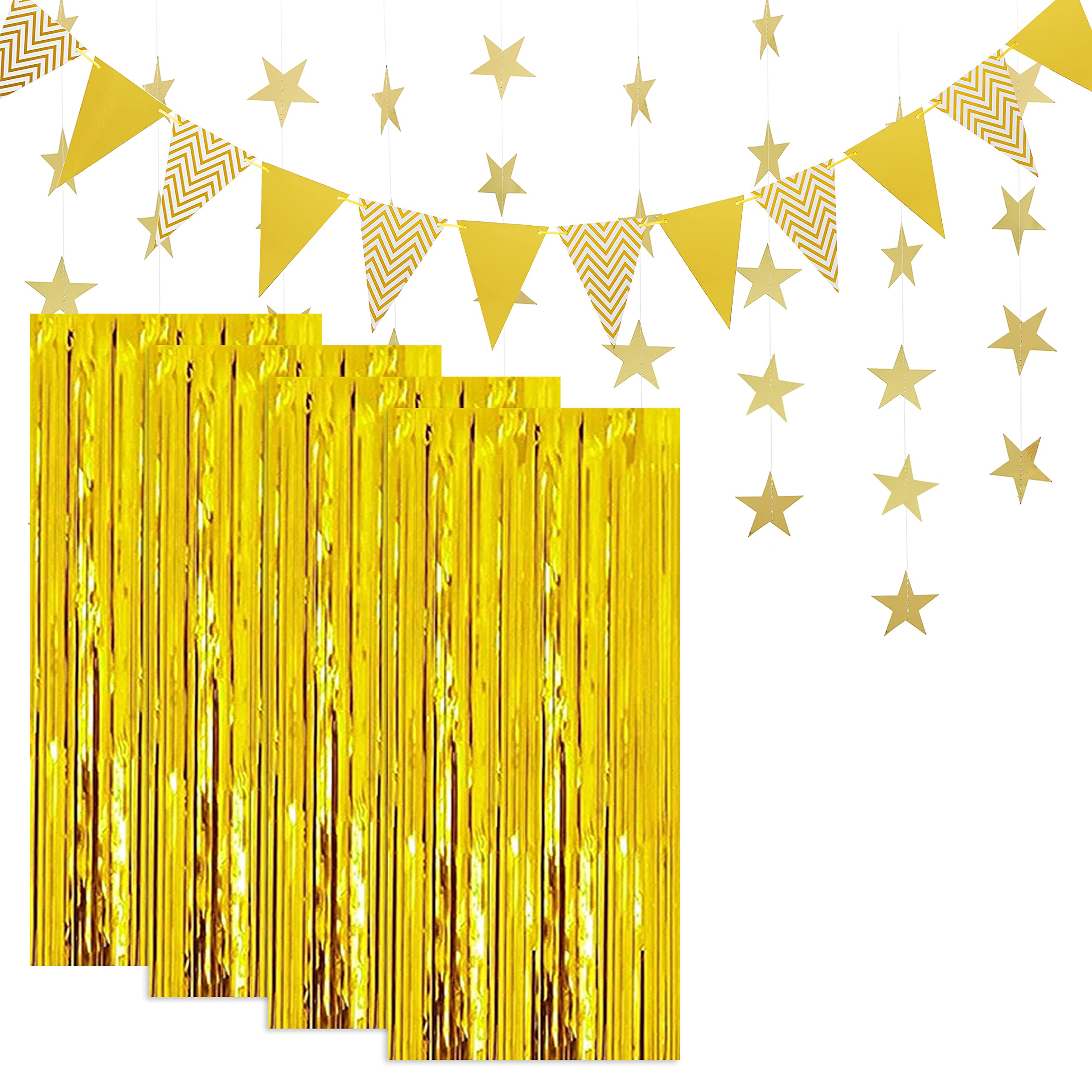 Striscione Ondulato Metallico Con Frange 6 Pezzi – Oro, 30x299,7 Cm, Per Decorazioni Festa, Matrimoni, Compleanni, Halloween