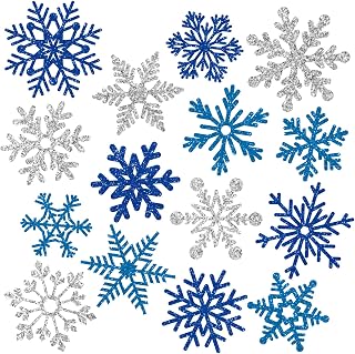 Whaline 15Pcs Christmas Winter Decoration Magnets Blue Silver Snowflake Refrigerator Magnets Decorative Xmas Fridge Magnetic Stickers Garage Magnet for Winter Car Metal Door Decoration