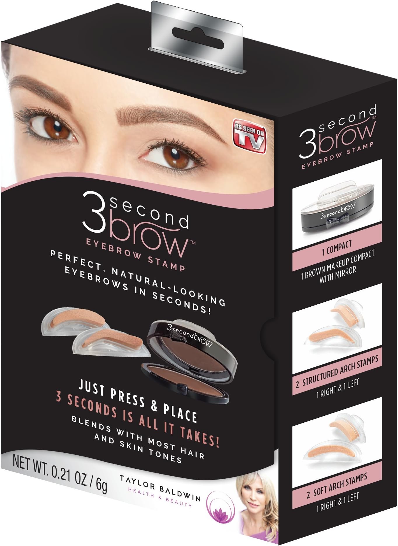 3 Second Brow Eyebrow Stamp - Perfect, Natural-Looking Eye Brows in Seconds | Water Resistant, Long Lasting, All Natural Color