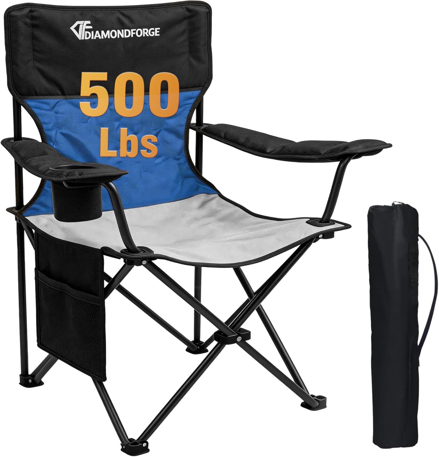DIAMONDFORGE High Back Camping Chair for Adult, Portable Folding Camp Chair, Outdoor Camping Chair with Wide Cup Holder, Side Pocket for Hiking Fishing Sports (500LBS Oversized/300LBS Breathable Mesh)