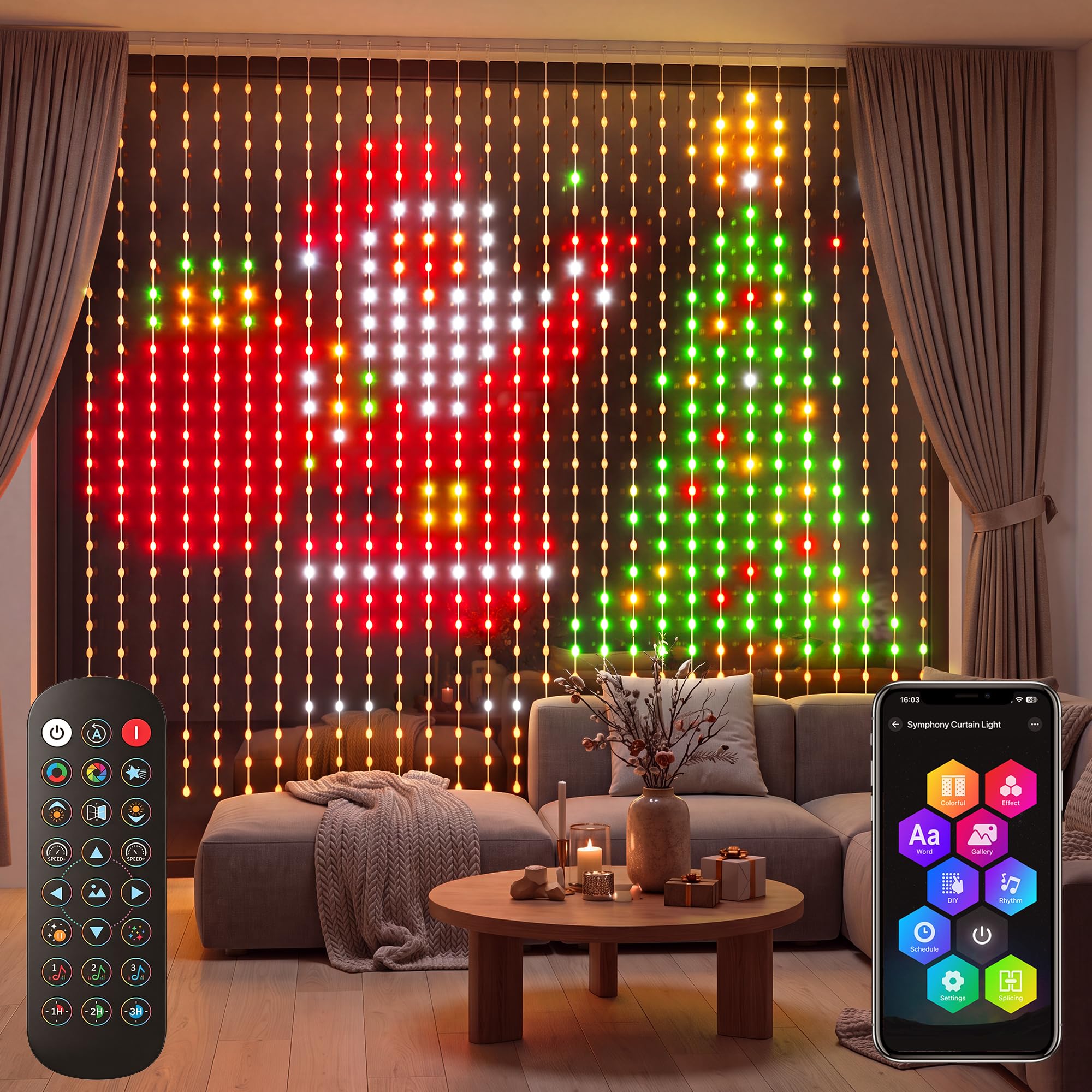 HeiPard Smart RGB Rideau Lumineux Intérieur 400LED 2x2m IP44 APP