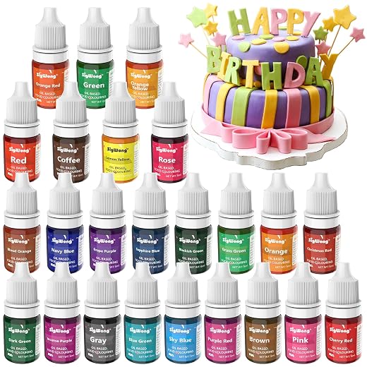 Colorante Alimentario, 24 * 6ml Colores Colorantes Alimentarios Liposolubles para Chocolate, Reposteria para Decoración de Tartas Fondant Colores Crema Glaseado Pasteles Donas Navidad
