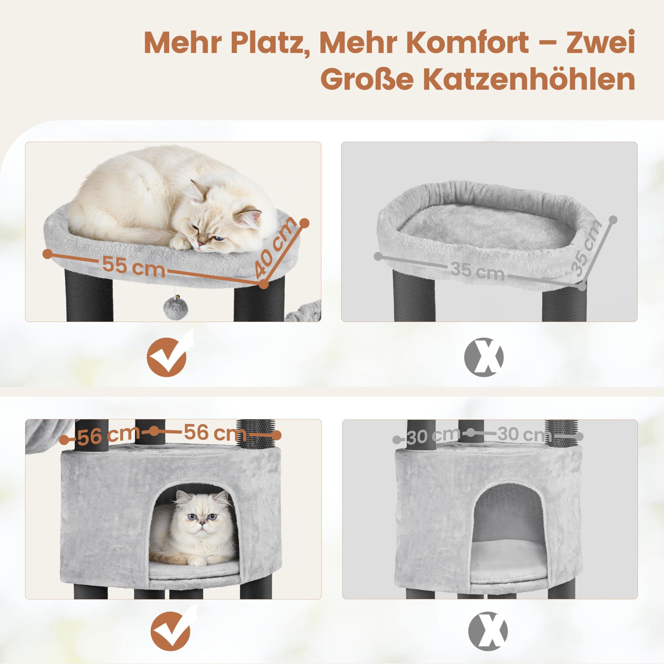 Yaheetech Kratzbaum groß Katzenbaum 11cm Dicke Kratzsäulen hellgrau schwarz | FSC-zertifizierte Spanplatten | Stabil für Mehrkatzenhaushalte | mit Kippsicherung | Sicher&Unerschütterlich | 20kg belastbar
