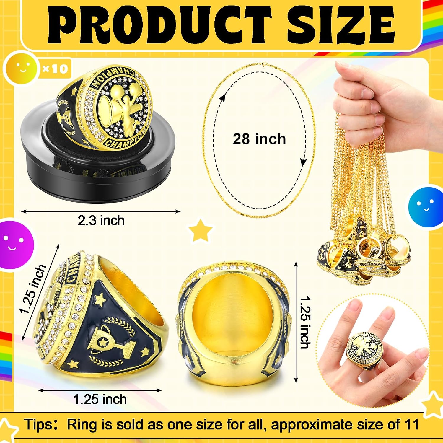 Highergo 10 Pcs Basketball Softball Baseball MVP Dancer Champion Trophy Ring with Display Stand Star Football Soccer Volleyball Golf Cheerleading Bowling Track Field