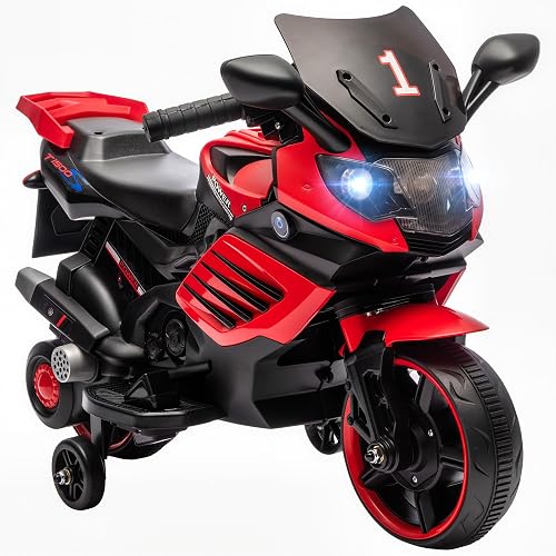 AIYAPLAY Moto Eléctrica para Niños 6V Ruedas de Apoyo 18-36 Mesas Rojo