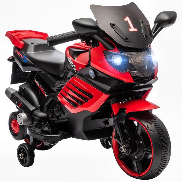 AIYAPLAY Moto Eléctrica para Niños 6V Ruedas de Apoyo 18-36 Mesas Rojo