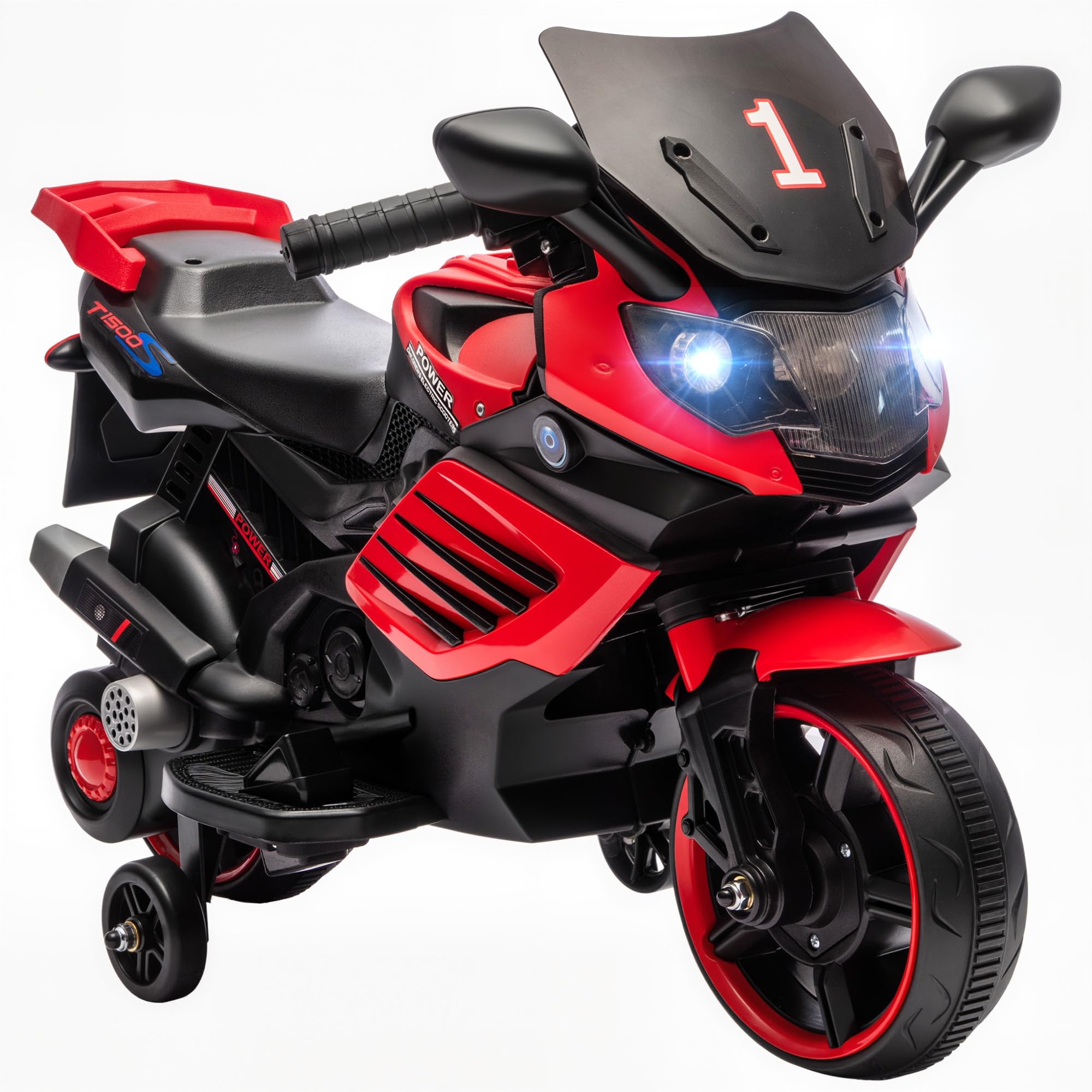 AIYAPLAY Moto Électrique Enfants 6 V, Voiture Électrique Enfants avec Roues d'Entraînement Amovibles, Effets Lumineux et Sonores, Vitesse Max. 2,5 km/h, pour 18-36 Mois, Charge Max. 25 kg, Rouge