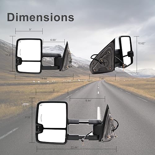 Miniatura 8 de Adanz Espejos de remolque aptos para Chevy Silverado 1500 2500 3500 GMC Sierra Yukon Tahoe Power calentado ámbar intermitente luz auxiliar manual